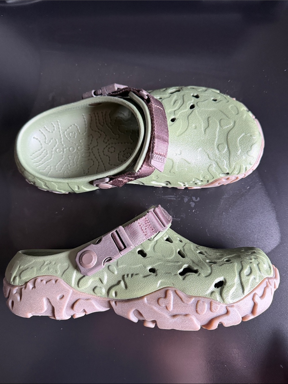 CROCS Men's Olive Green Clog with Taupe Strap and Sole
